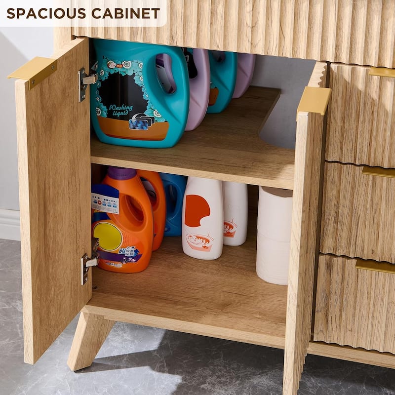 Modern Fluted Bathroom Vanity with Sink, Bathroom Cabinet, Washstand