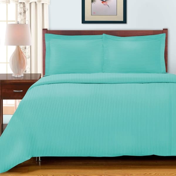 slide 2 of 6, Superior Egyptian Cotton 600 Thread Count Stripe Duvet Cover Set Teal - Queen