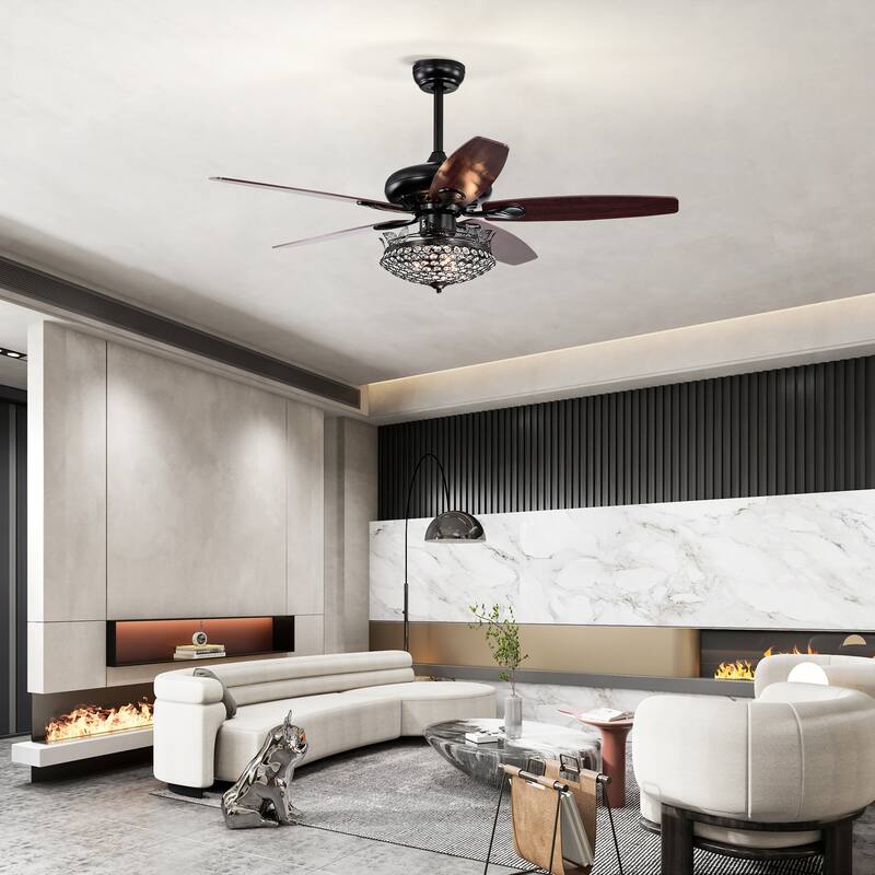 52'' Crystal Modern Ceiling Fan with Remote,Black