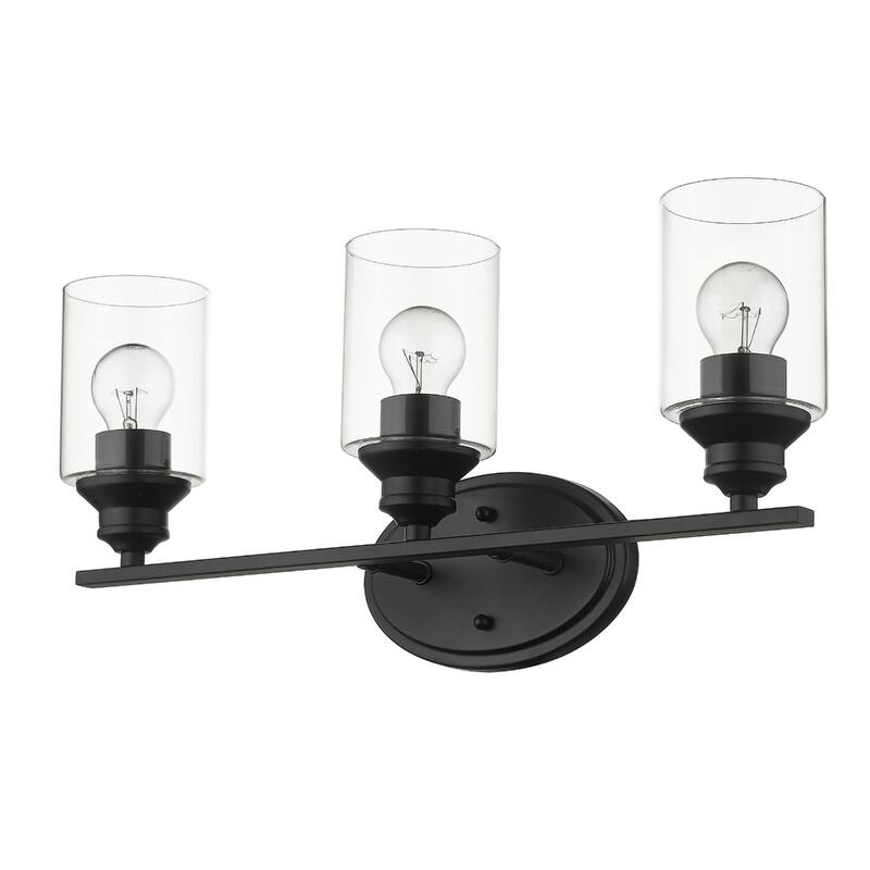 Matte Black 3-Light Vanity Wall Sconce with Clear Glass Shades Dimmable Fixture for Bathroom or Hallway