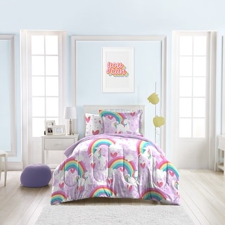 Dream Factory Unicorn Rainbow 7-piece Microfiber Bed in a Bag with Sheet Set