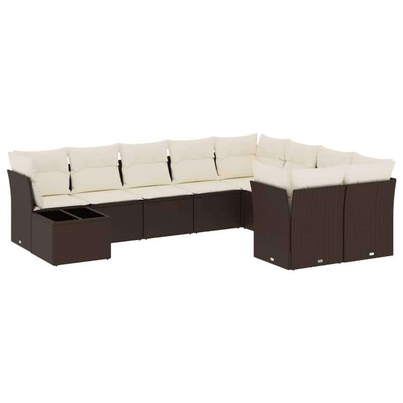 vidaXL Patio Sofa Set with Cushions Outdoor Furniture 10 Piece Poly Rattan - 21.7 x 21.7 x 14.6