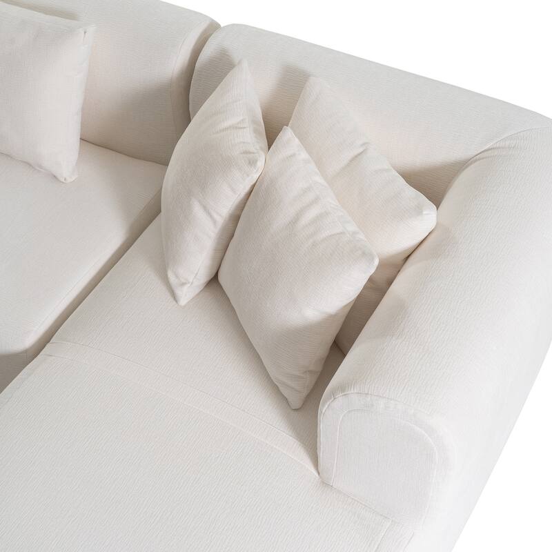 Curved Sectional Sofa with L-Shaped Chaise Lounge, Chenille Upholstered Cloud Sofa, 4 Seater Floor Sofa with 4 Pillows