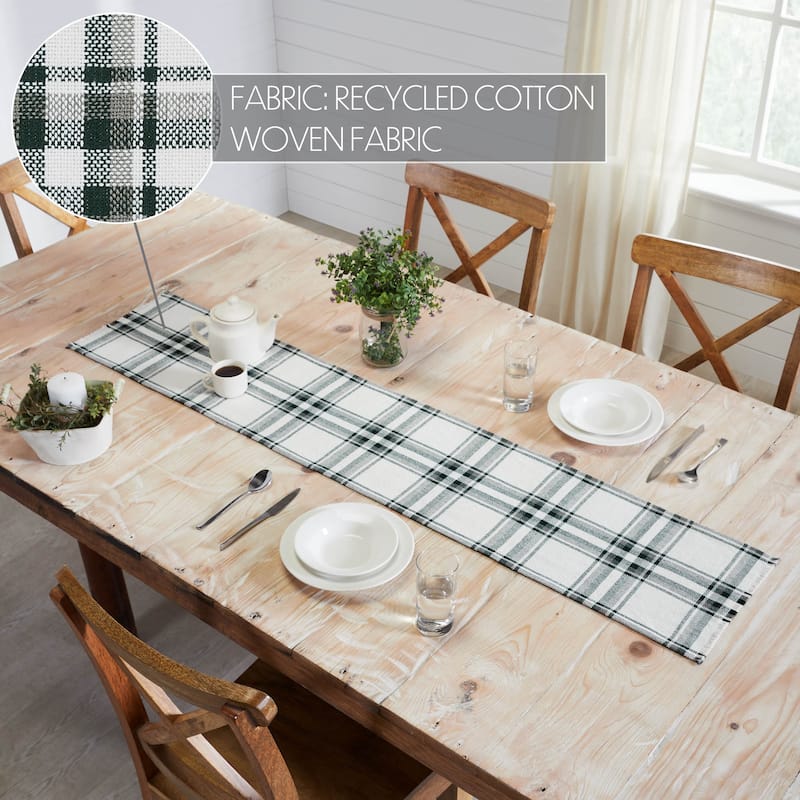 Harper Plaid Green White Runner Fringed 12x36