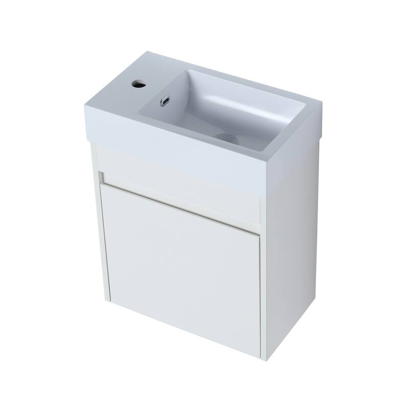 GDFStudio - Ellis Modern 18" Floating Wall-Mounted Bathroom Vanity with White Resin Sink