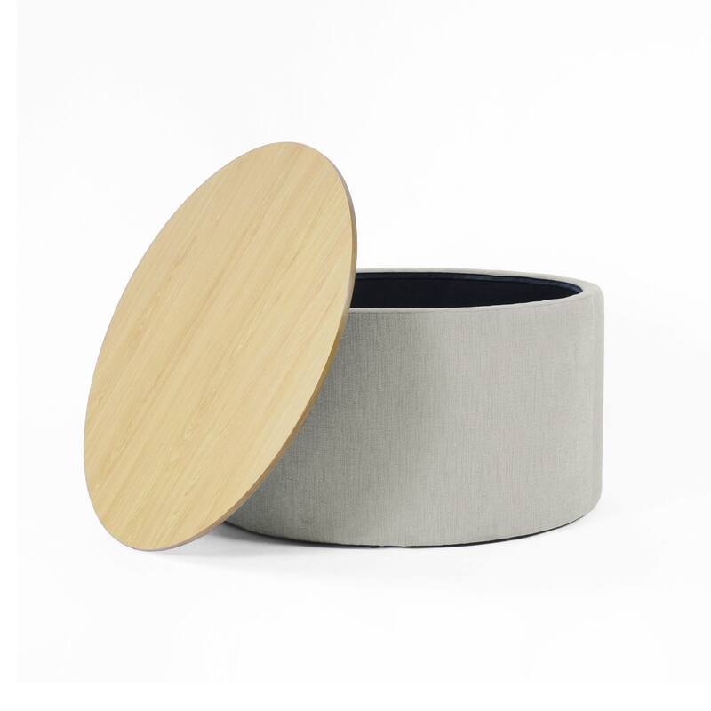 HomePop Round Storage Ottoman table with Wood Top