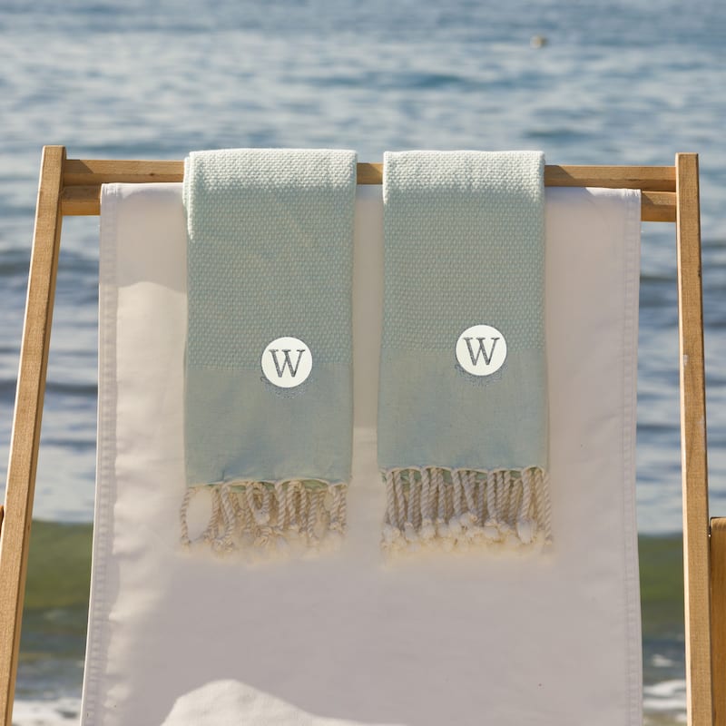 Authentic Hotel and Spa 100% Turkish Cotton Personalized Fun in Paradise Pestemal Hand/Guest Towels (Set of 2), Seafoam