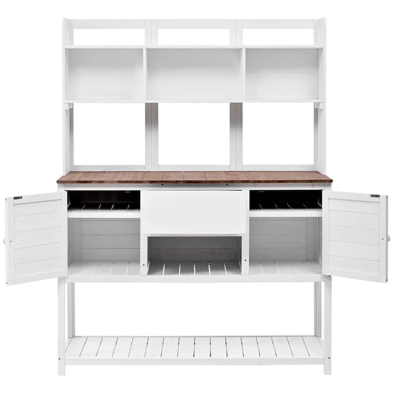 Roomfitters Outdoor Potting Bench Table, Solid Fir Wood with Hutch, storage units & Adjustable Shelves for Planting