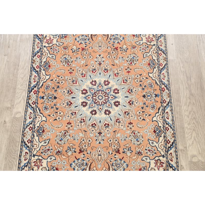 Vegetable Dye Floral Nain Persian Area Rug Hand-knotted Wool Carpet - 2'11" x 4'6"