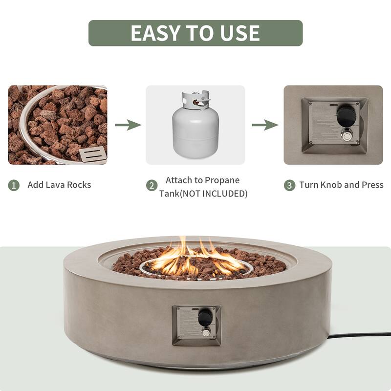 COSIEST Ecru Round Outdoor Propane Fire Pit Tank Outside