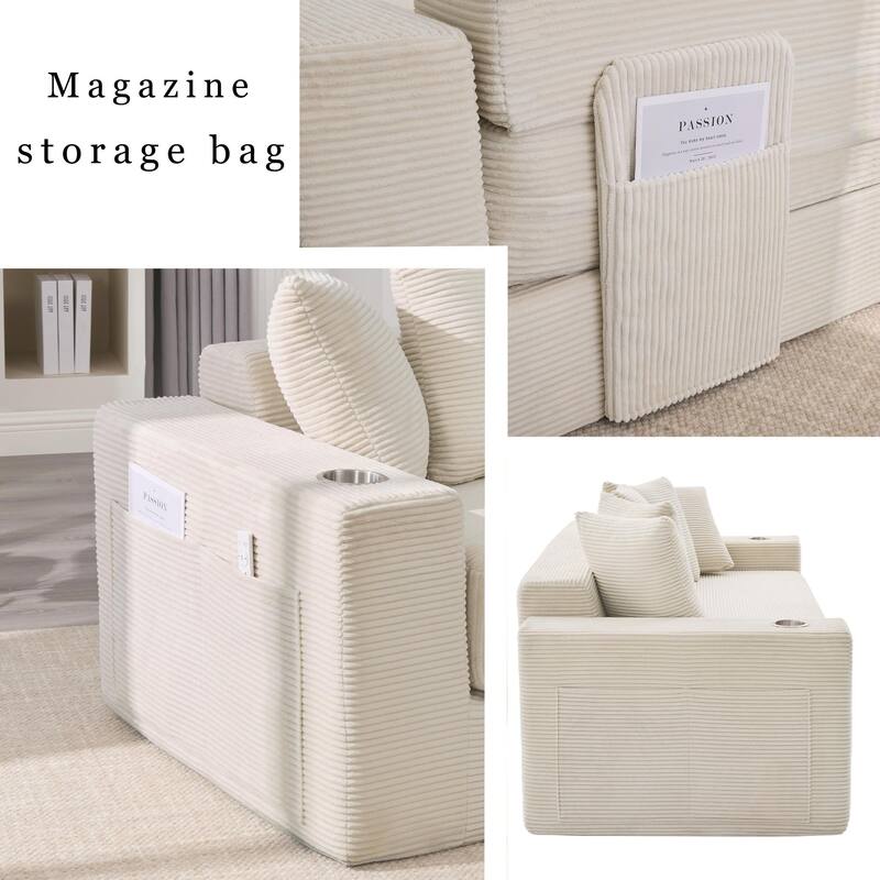 2-in-1 Convertible Sleeper Sofa, Floor Folding Couch, Sofa Bed with Side Pocket, Pull Out Loveseat with Cup Holders