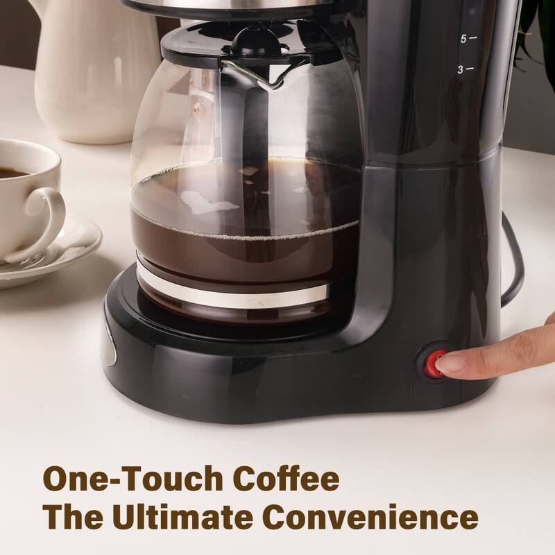 Black Stainless Steel 12Cup Drip Coffee Machine with Auto Keep Warm