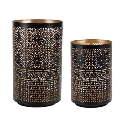 Mandala Punched Pillar Candle Holders - 8.25" - Set of 2