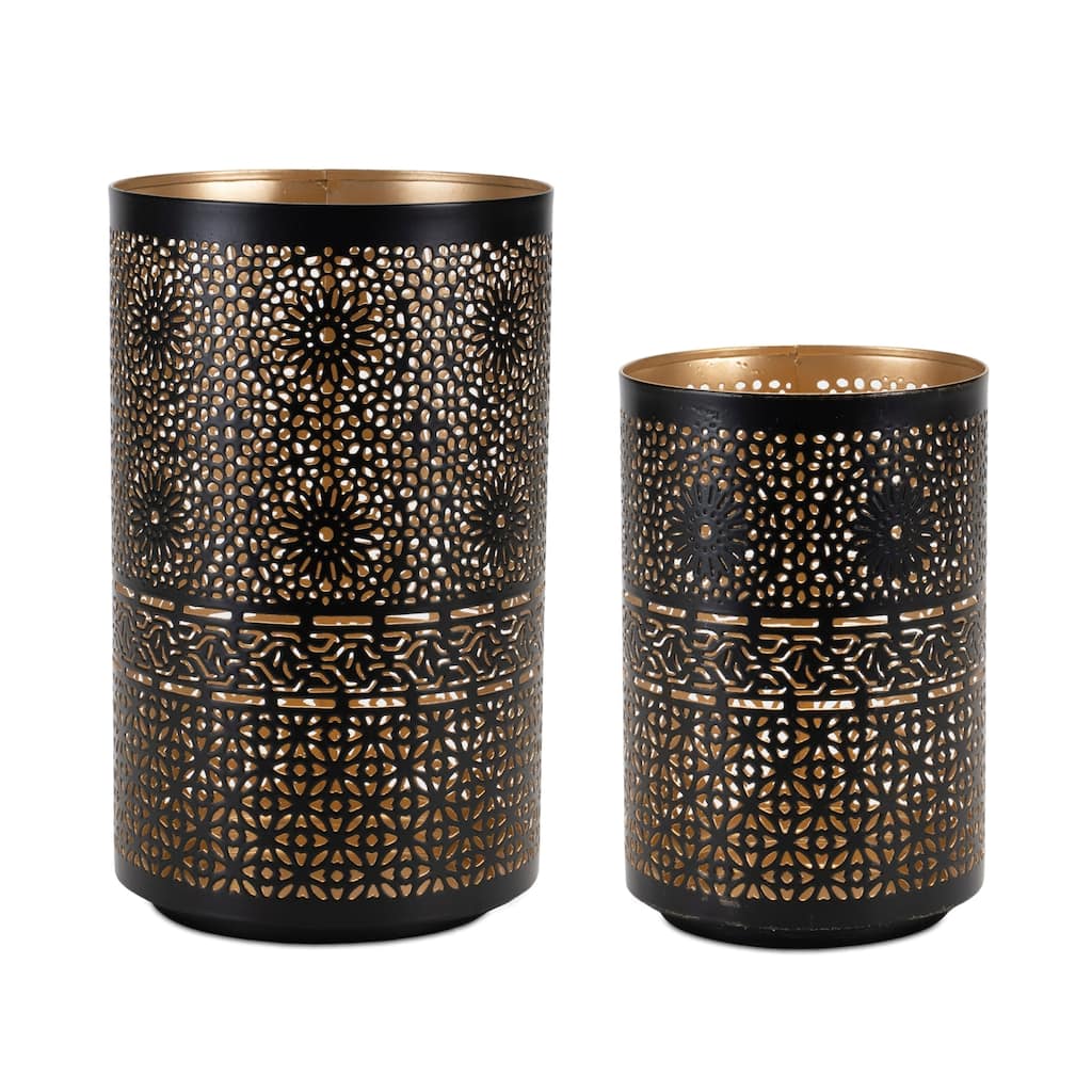 Mandala Punched Pillar Candle Holders - 8.25" - Set of 2