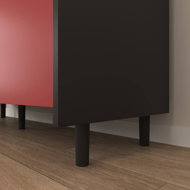 Sideboard Buffet Cabinet,Storage Cabinet with Red Doors,2 Drawers with unique panel styling and 2 Open Storage Compartment