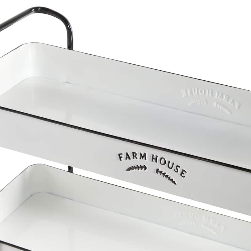 Metal Kitchen Rolling 3 Shelves Storage Cart with Wheels and Black Accents - White - Roche River Decor
