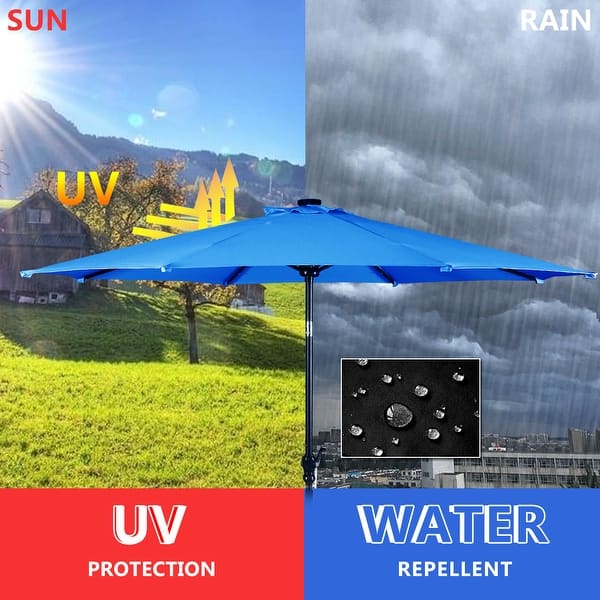 dimension image slide 4 of 6, Costway 10FT Patio Solar Umbrella LED Patio Market Steel Tilt W/Crank