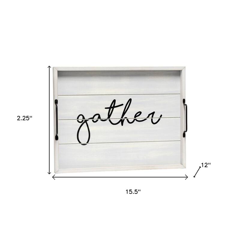 HomeRoots 16" Gray And Black Gather Serving Tray With Handles - 15.50 in. x 2.25 in. x 12.00 in.