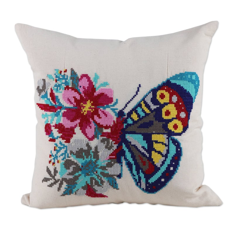 Novica Handmade Butterfly Universe In Beige Cotton Cushion Covers (Pair)