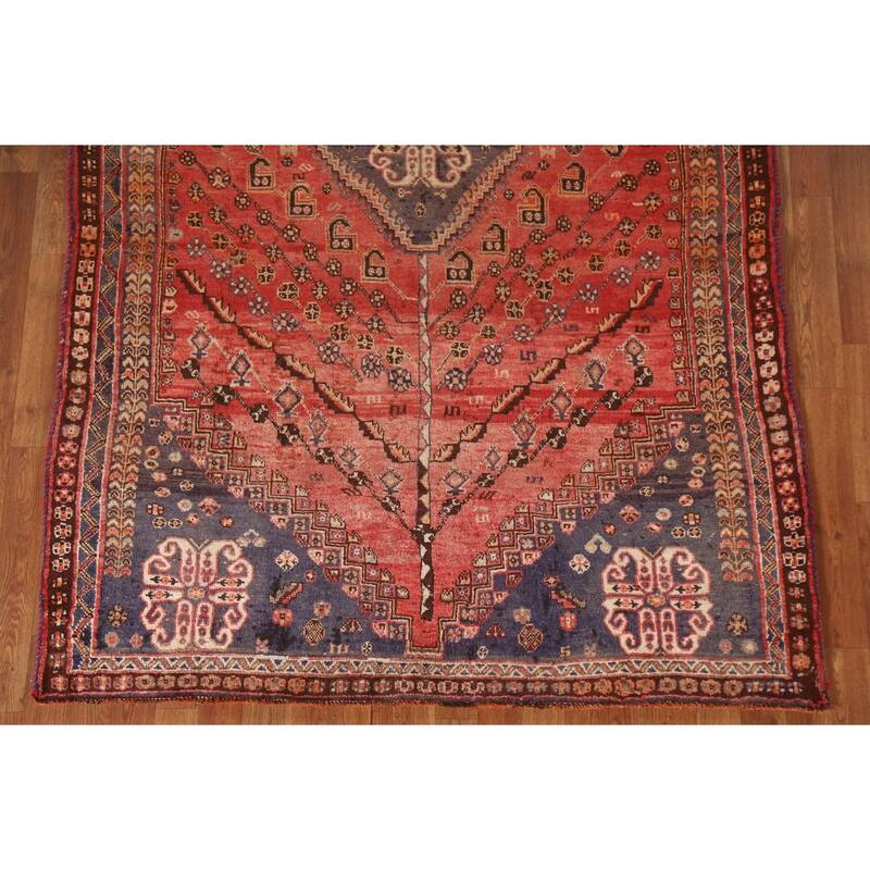 Red Qashqai Persian Antique Area Rug Handmade Wool Carpet - 5'1"x 8'2"