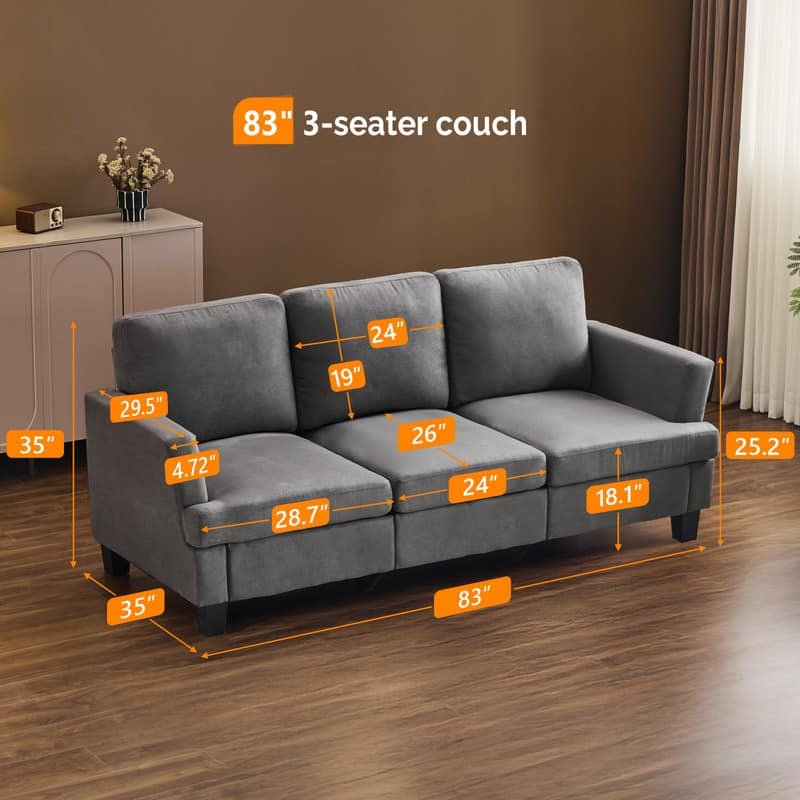 83.5" Upholstered Square Arm Suede Sofa