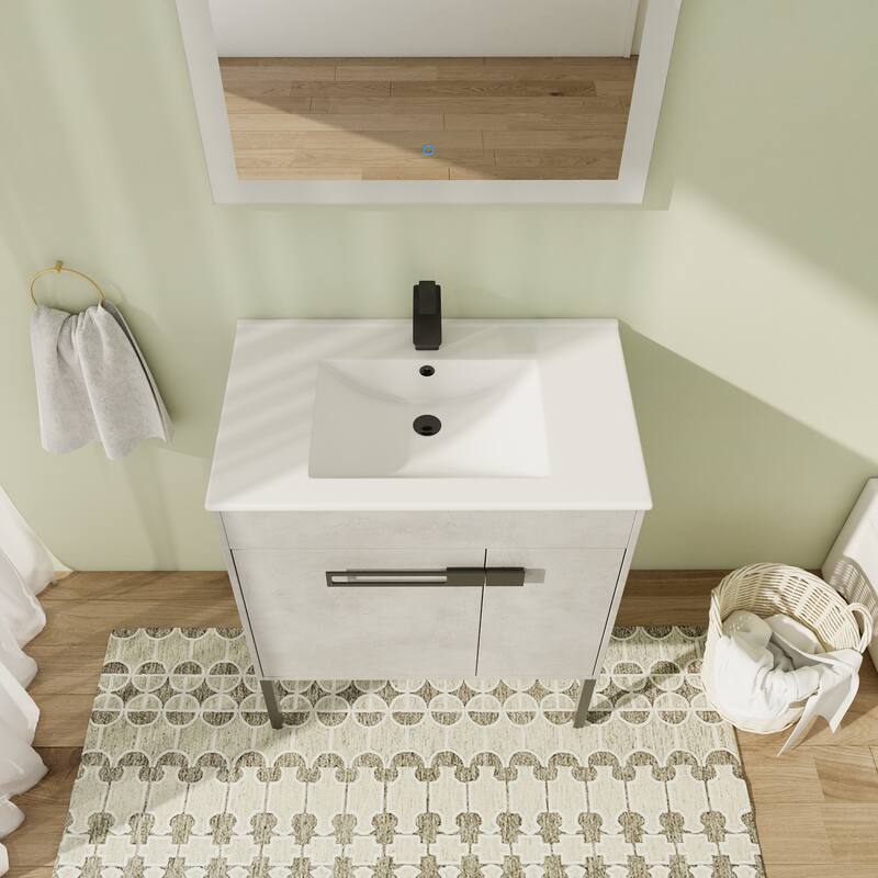 30" FreeStanding Bathroom Vanity with Sink, Floor Stand Bathroom Vanity with Soft Close Door and Adjustable shelf