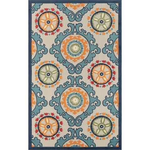 Suzani Medallion Textured Indoor/Outdoor Area Rug