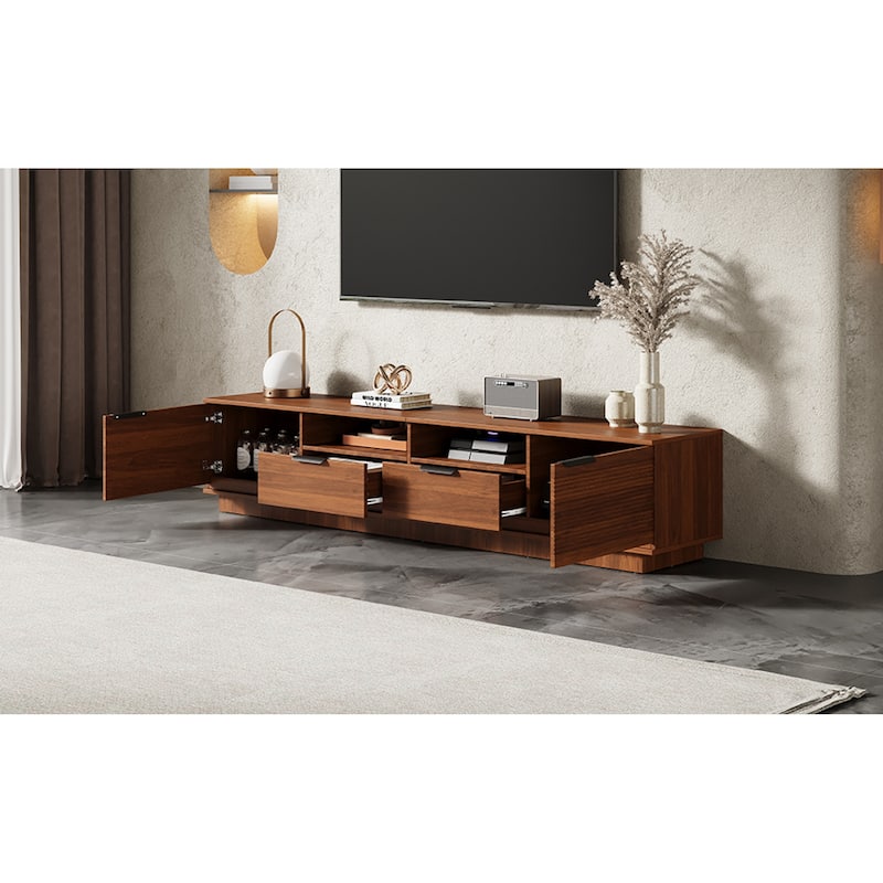 Roomfitters 78 Inch Modern TV Stand for TVs up to 85 Inch, Media Console with Deep Storage Drawer & Soft-Closing Hinges, Walnut