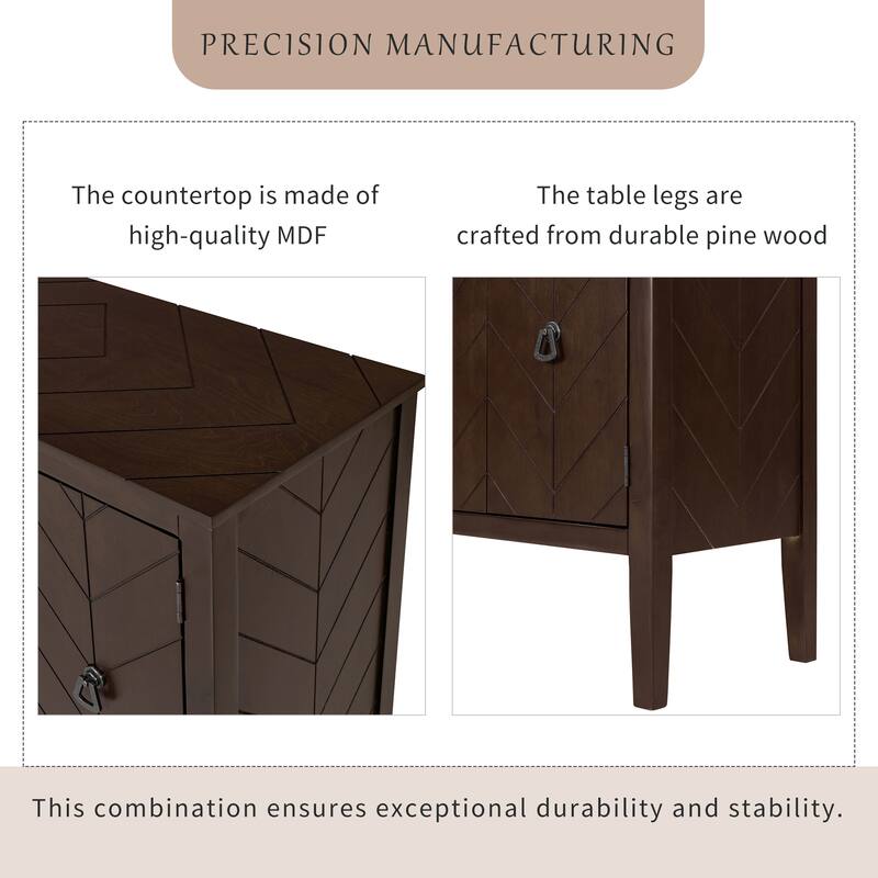 37" MDF Rustic with Adjustable Shelves - Solid Pine Legs & Metal Handles