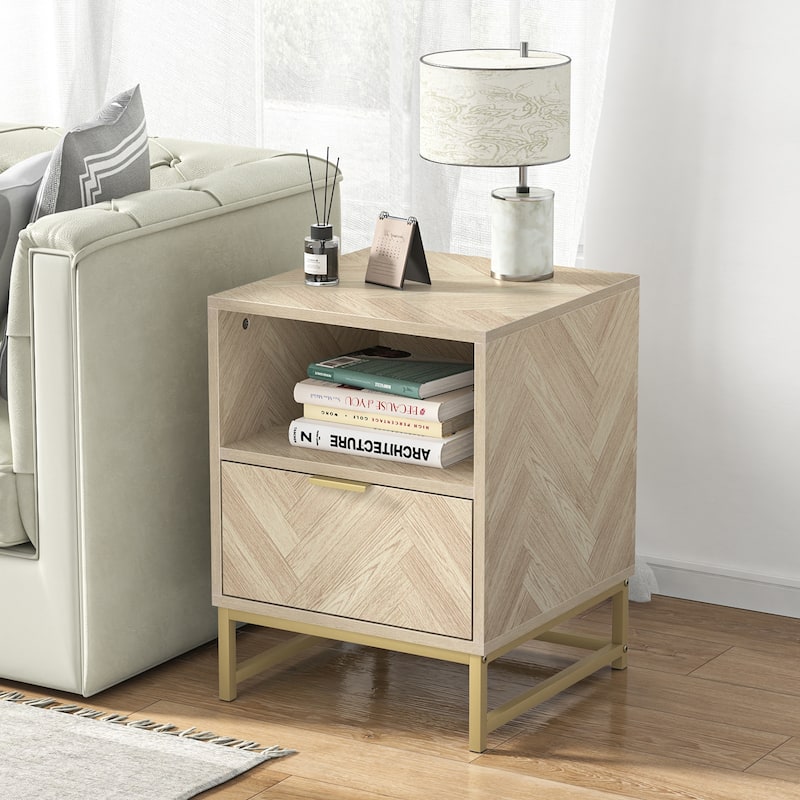Anmytek Contemporary 1-Drawer Wood Nightstand for Bedroom Bedside Table with Open Shelf