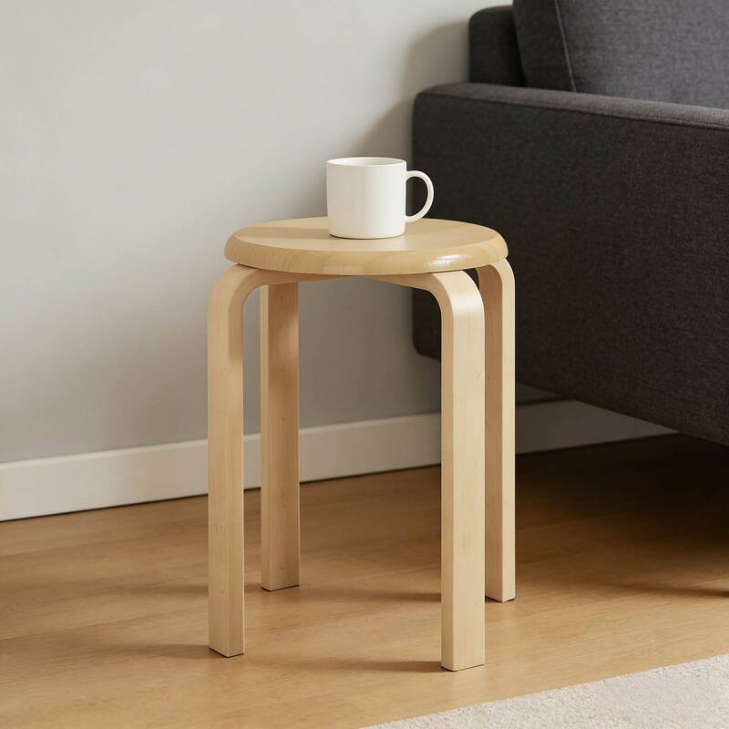 11.4" Stackable Round Backless Bentwood Stool, Set of 4