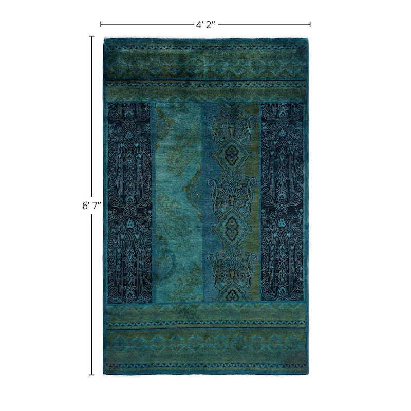 Overdyed, One-of-a-Kind Hand-Knotted Area Rug - Blue - 4' 2" x 6' 7"