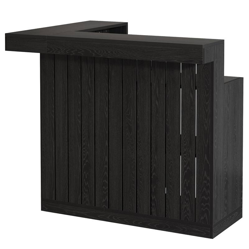 Home Bar Unit, Corner Liquor Bar Table with Storage Shelves & Wine Glass Holder, Pub Reception Accent Cabinet Desk