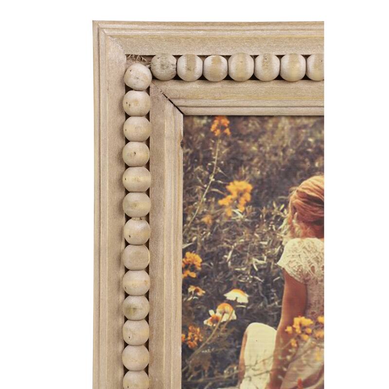 Wood Beaded 1 Slot Photo Frame - Light Brown - Roche River Decor