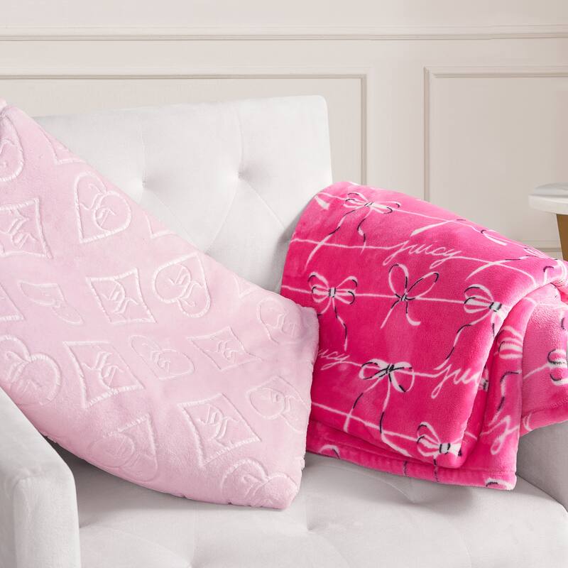 Juicy Couture Royal Embossed/Bow Plush 2-Piece Throw Blankets