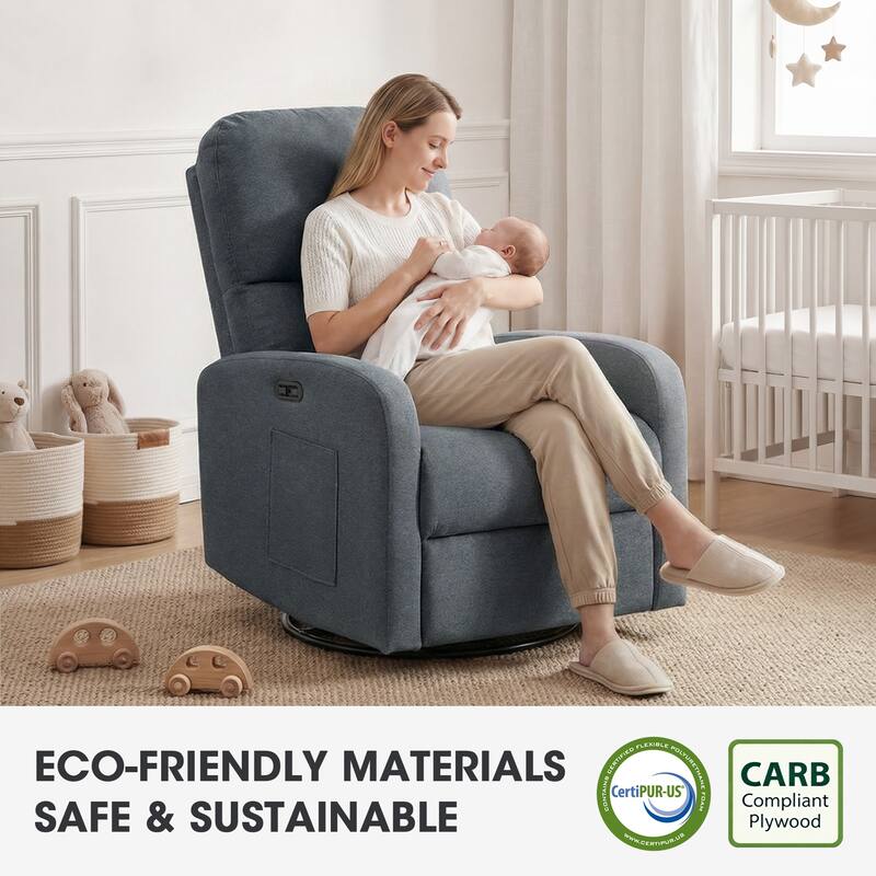 INK IVY Dakota Power Recliner 3-in-1 with Swivel, Glider, USB Ports