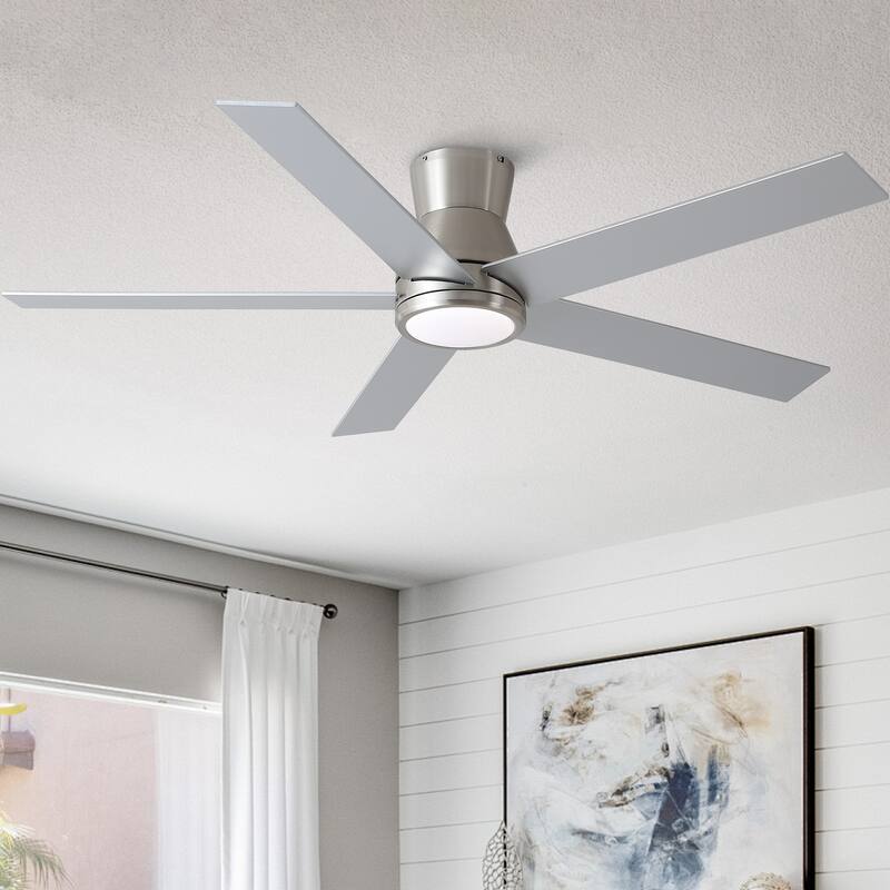 YUHAO AeroLite 48 in. Indoor White Low Profile Standard Ceiling Fan with Bright White Integrated LED Light Kit, Remote Included