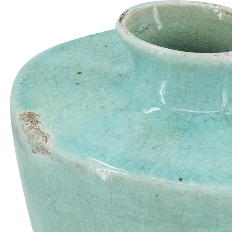 12 Inch Aqua Terracotta Crackle Glaze Round Table Vase for Home