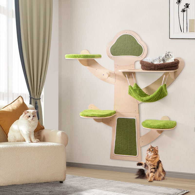 5-Level Wall-Mounted Cat Tree with Sisal Scratching Posts Cushioned Platforms and Hammock