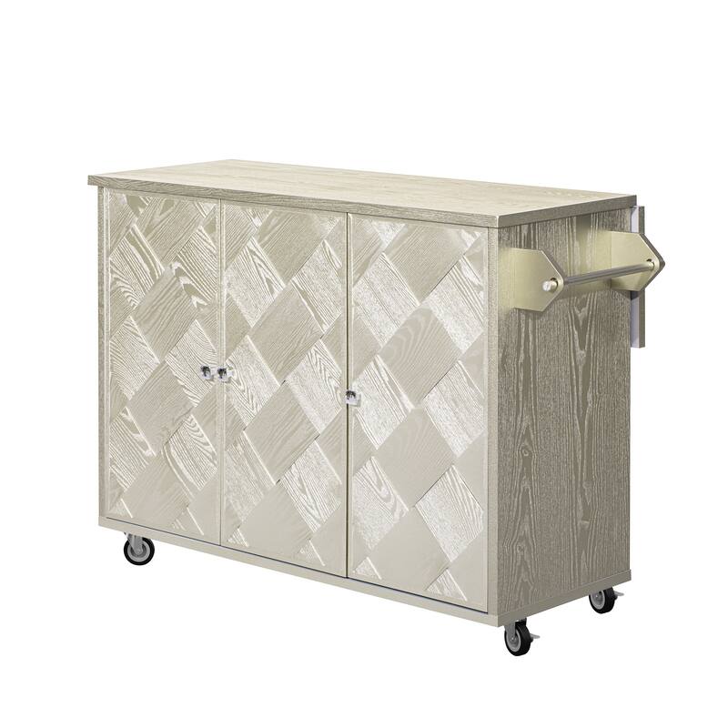 Kitchen Island with Drop Leaf, Coastal Kitchen Island on Wheels with Internal Storage Rack, Rolling Kitchen Cart