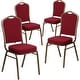 preview thumbnail 17 of 25, 4 Pack Crown Back Stacking Banquet Chair Burgundy Fabric/Gold Vein Frame