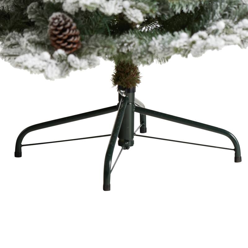 7.5ft Flocked Christmas Tree with Lights - Slim Pencil Artificial Tree, Pre-Lit Holiday Decor - White - 84