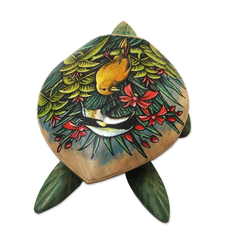 Novica Handmade Forest Turtle Hand-Painted Wood Jewelry Box
