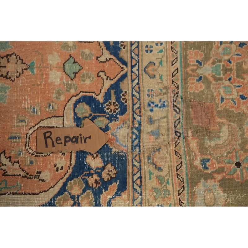 Floral Orange Mashad Persian Area Rug Hand-Knotted Wool Carpet - 9'7"x 12'7"