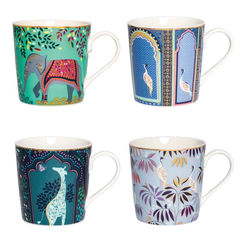 Sara Miller India Mugs - Set of 4 - 12 oz - 4 Piece - 12 oz