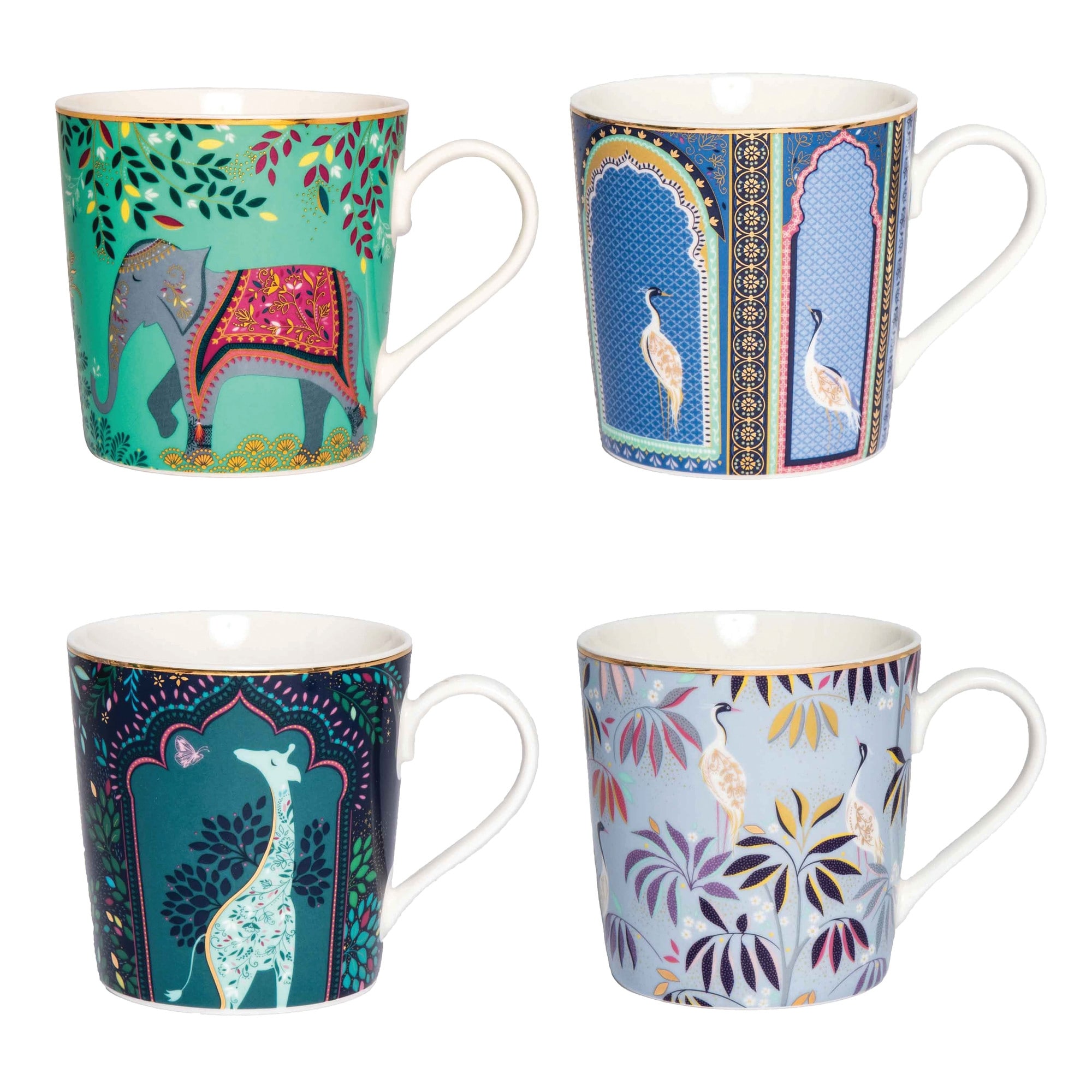 Portmeirion Sara Miller Set of 4 India Mugs - 12 oz