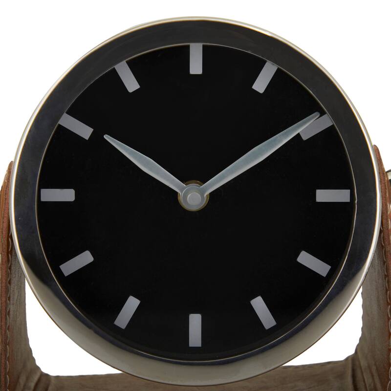 Silver or Gold Stainless Steel Metal Decorative Clock with Leather Stand