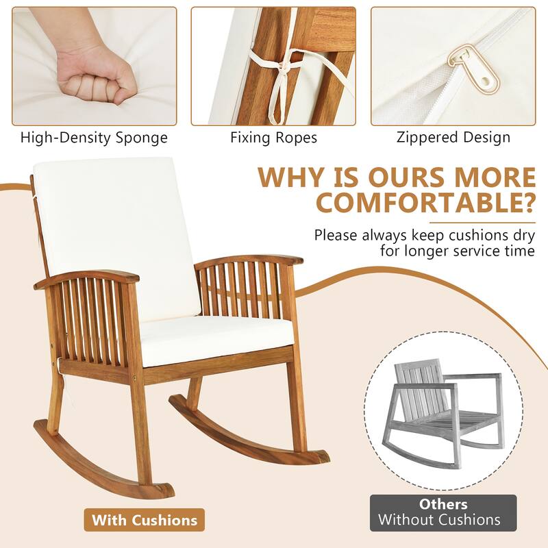 Gymax 2PCS Patio Wooden Rocking Chair Lawn Garden Outdoor w/ Armrest
