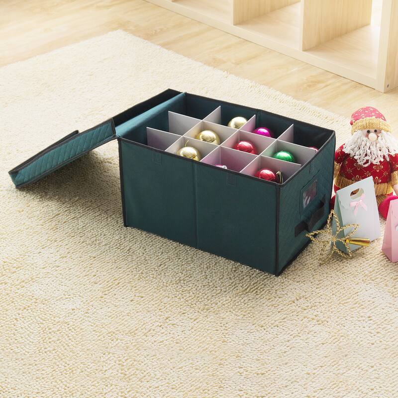 Ornament Storage Box - Flip Top Organizer Cube With 24 Individual Compartments and Dividers by Elf Stor (Green)