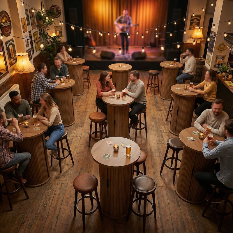 Small Tambour Dining Table with Three-Layer Storage Shelf, 36" Tall Round Bar Table - 36'' H X 23.6'' W X 23.6'' D